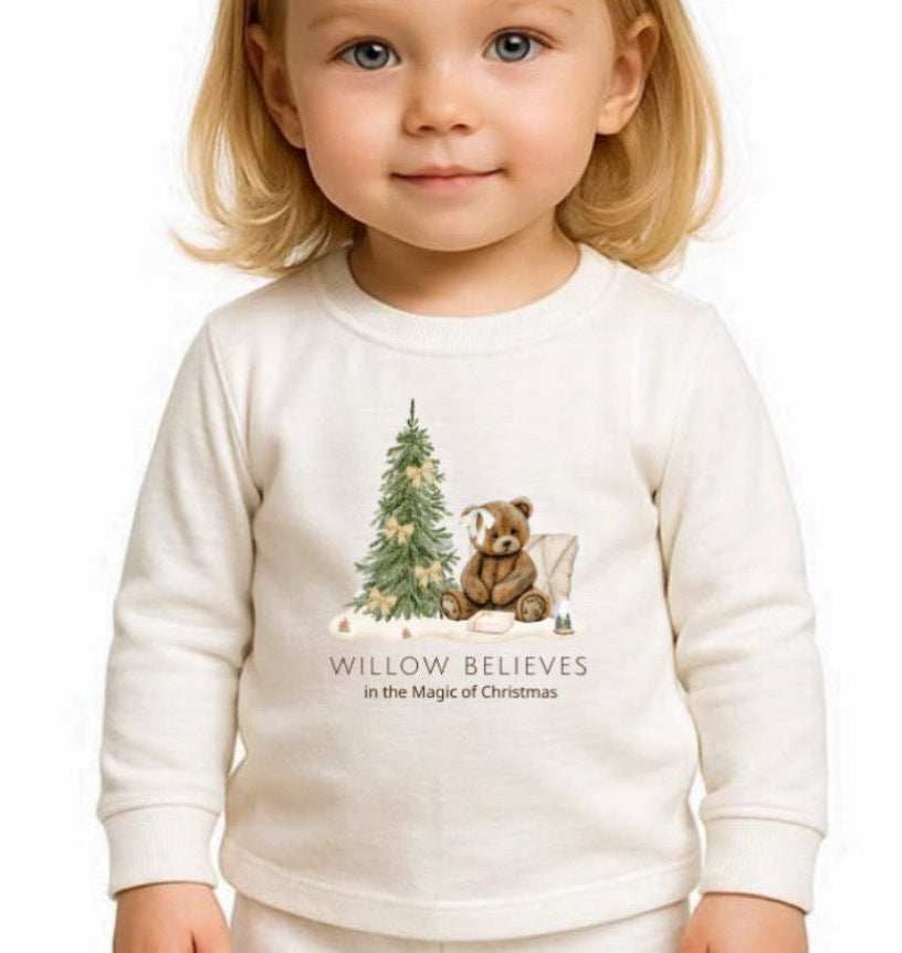 Children's Teddy Bear Believes Christmas Pyjama’s - White