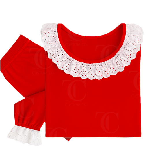Personalised Girls Red Frilly Christmas Pyjama’s - My First Christmas