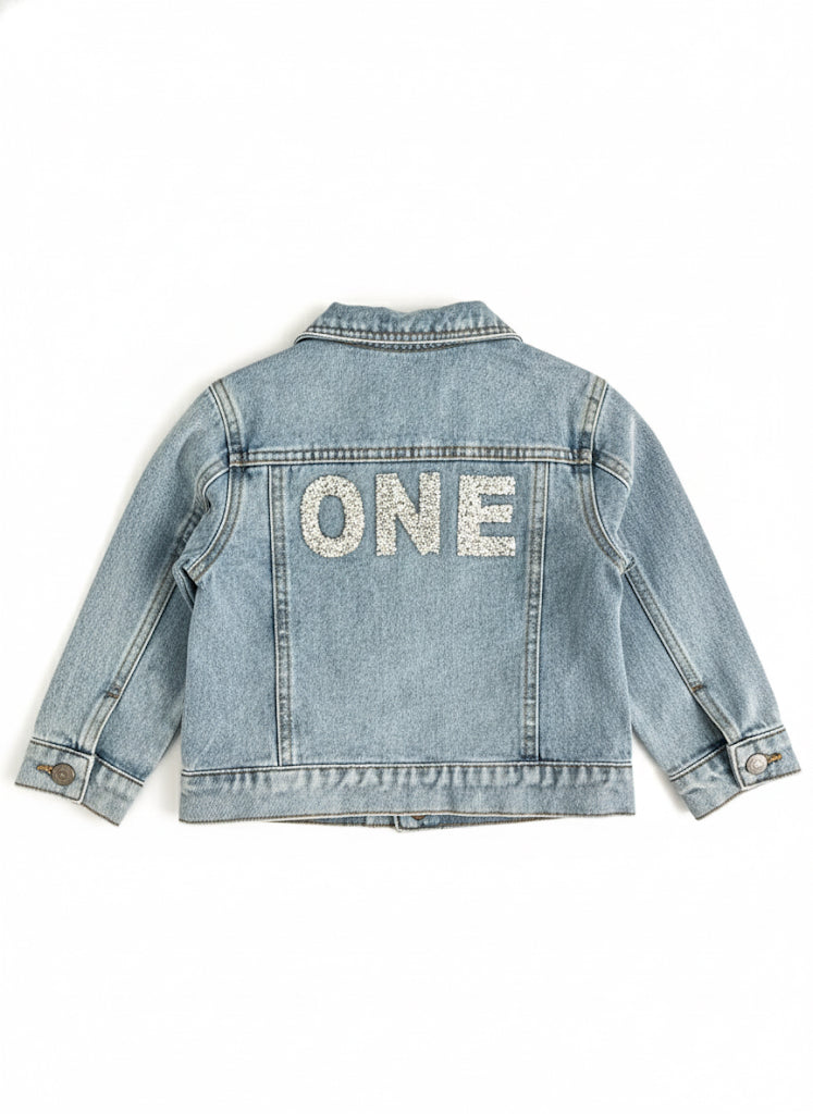 Glitter “ONE” Denim Jacket – First Birthday Outfit for Baby