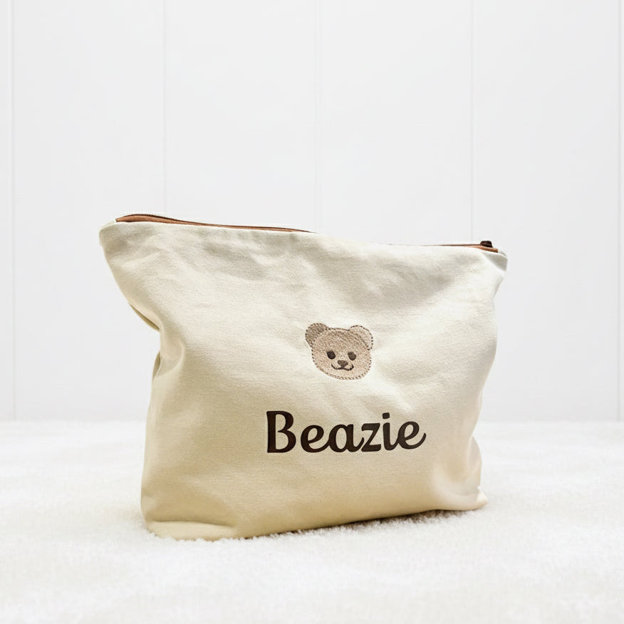 Personalised Baby Accessories Pouch – Embroidered Teddy Bear