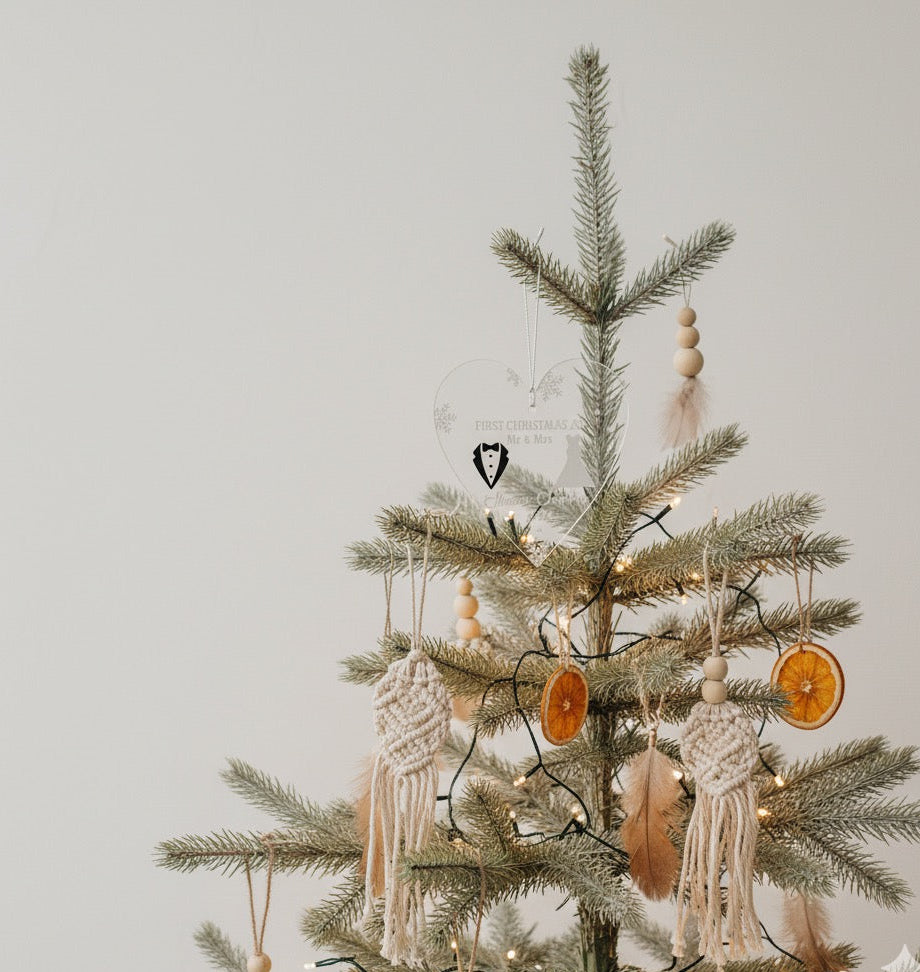 Personalised Heart Tree Decoration - First Christmas as Mr & Mrs