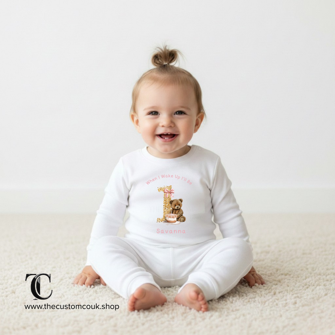 When I Wake Up I’ll Be One | Personalised Teddy Bear Birthday Pyjamas