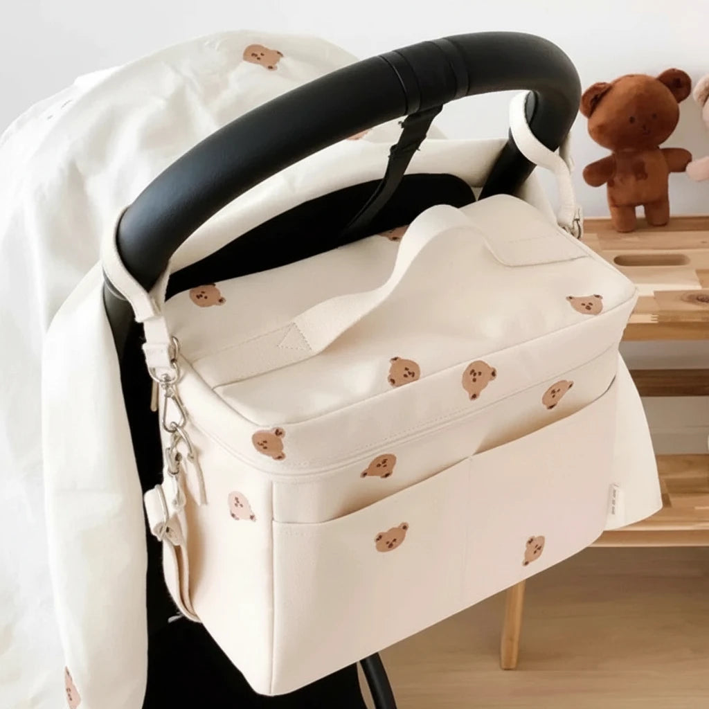 Personalised Baby Stroller Bag - Insulated Travel - Teddy Bear