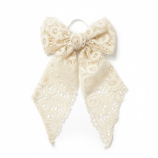 Girls Handmade Cream Lace Bow Hair band