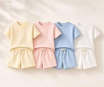 Children’s Personalised Cotton T Shirt & Shorts Pyjama Set | Pink Blue