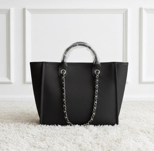 Personalised Canvas Chain Tote Bag – Monogram Design | Black