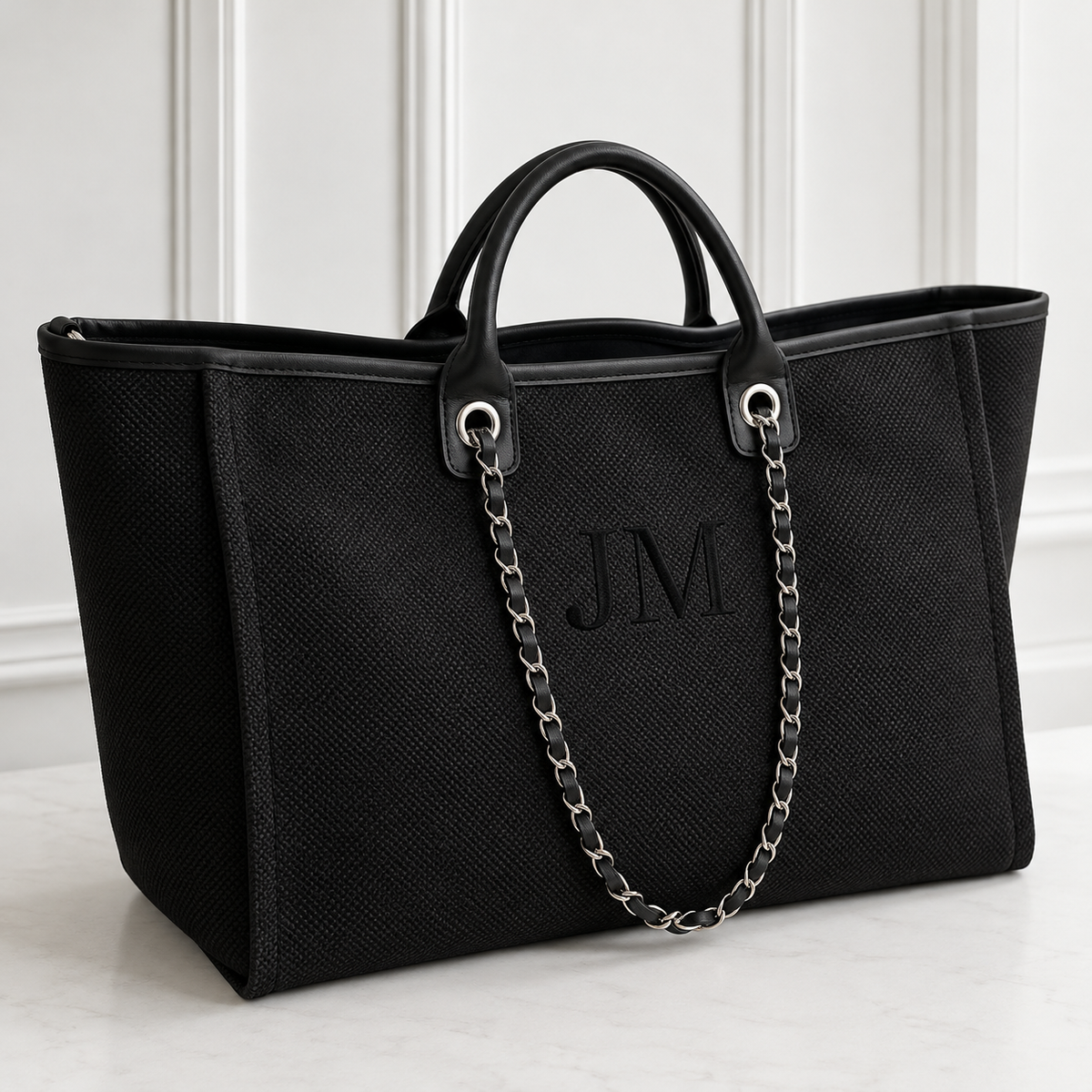 Personalised Canvas Chain Weekend Bag | Custom Initials (Black)
