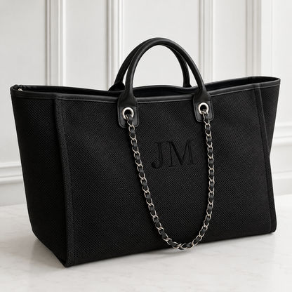 Personalised Canvas Chain Weekend Bag | Custom Initials (Black)