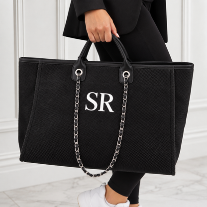 Personalised Canvas Chain Weekend Bag | Custom Initials (Black)