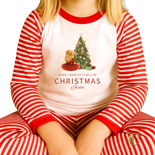Personalised Little Girls Christmas Pyjama’s - Red Stripes