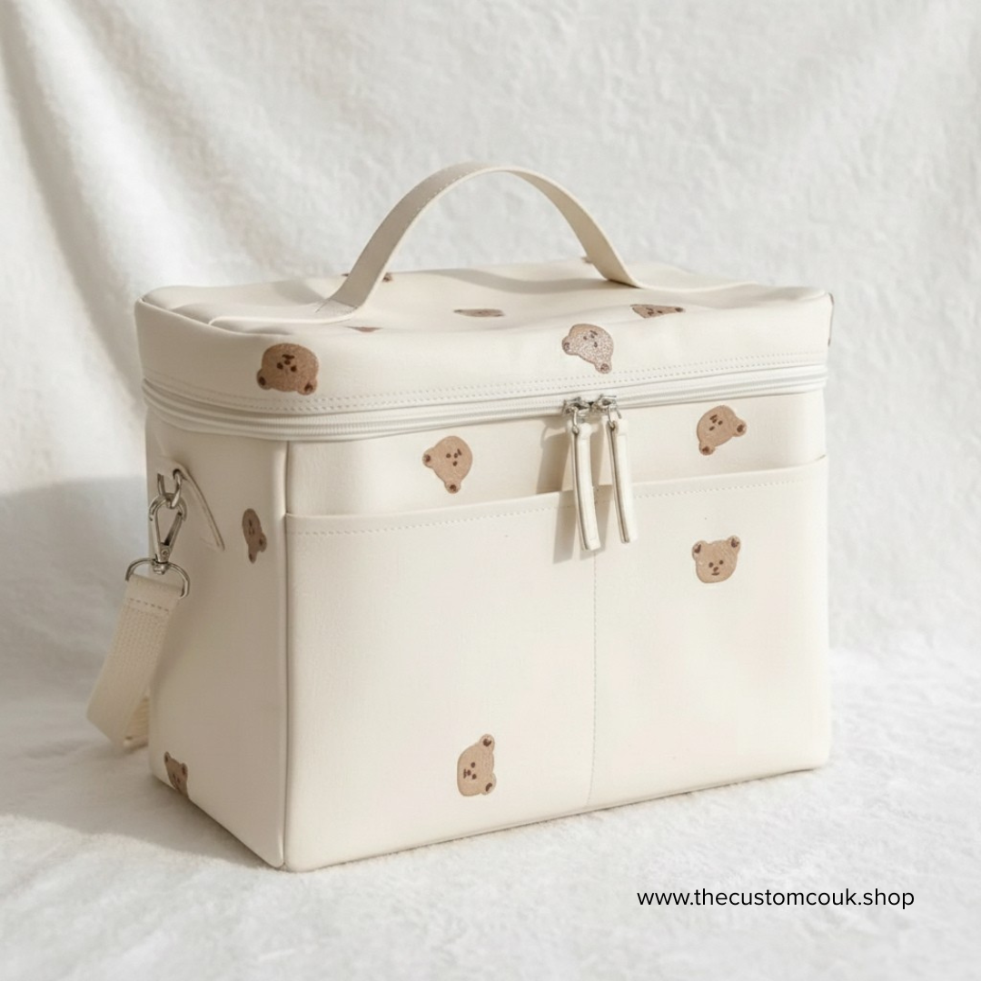 Personalised Baby Stroller Bag - Insulated Travel - Teddy Bear