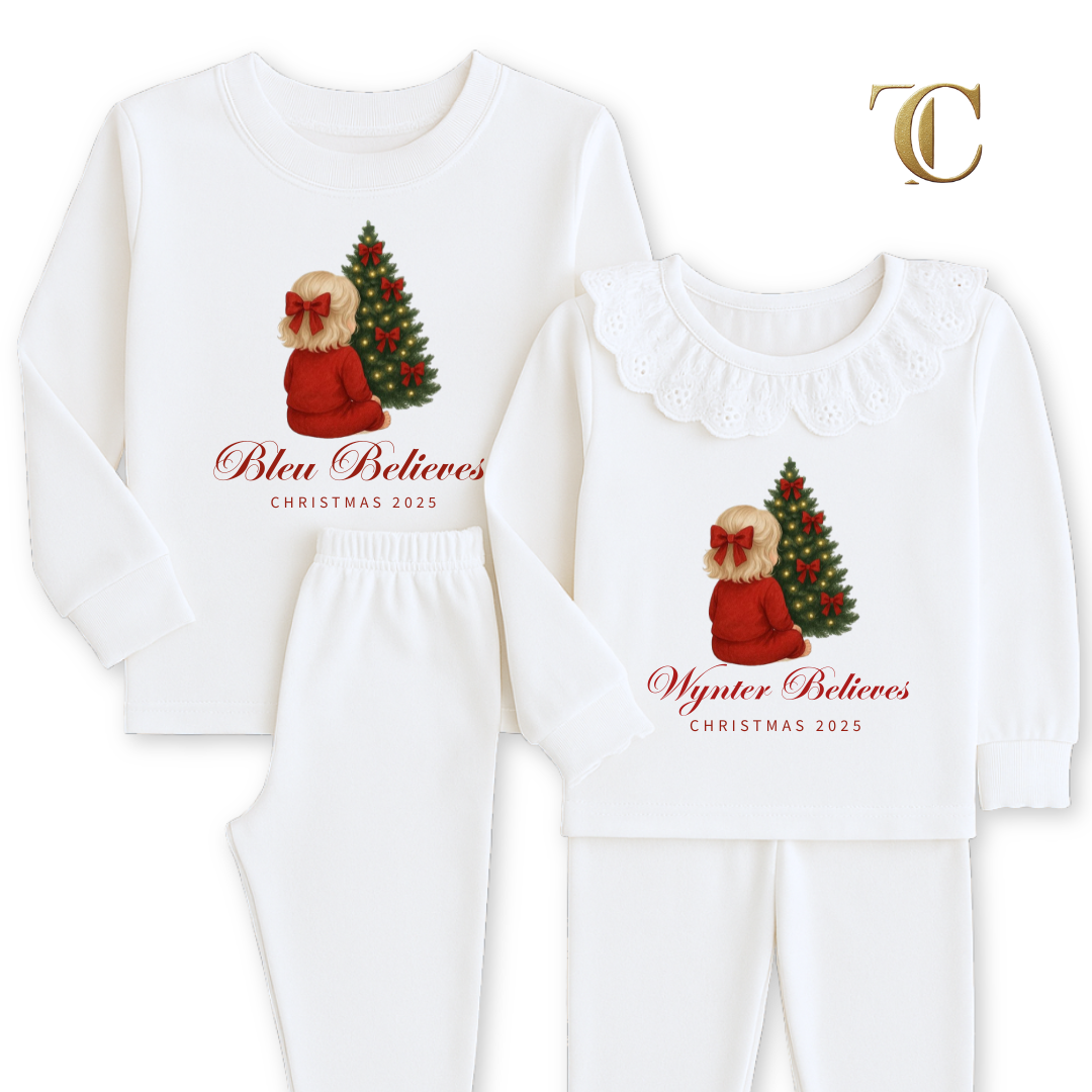 Children's Personalised Frilly Christmas Pyjama’s - Exclusive Design
