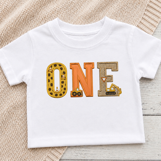 Personalised Construction Birthday T-Shirt | Embroidery Appliqué Design