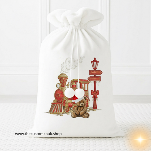 Personalised Christmas Santa Sack | Faux Embroidery Express Train