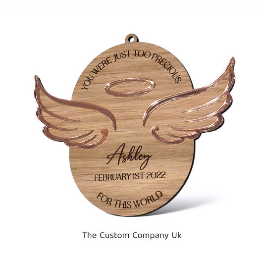 Personalised Oak Memorial Wings Bauble | Tree Decoration