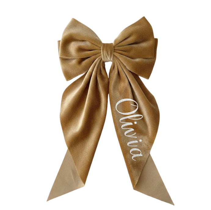 Personalised Luxury Velvet Hair Bow - Gold