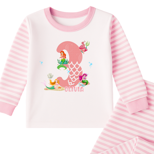 Girls Princess Mermaid Birthday Pyjamas