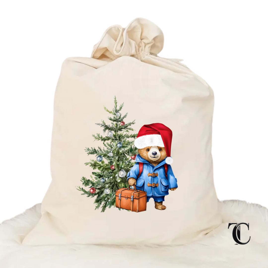 Personalised Christmas Luxury Velvet Santa Sack - Paddington Bear