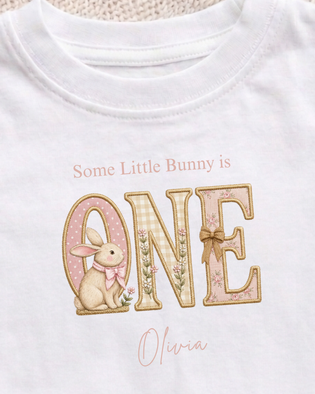 Personalised Bunny Birthday T-shirt | Embroidery Appliqué Design