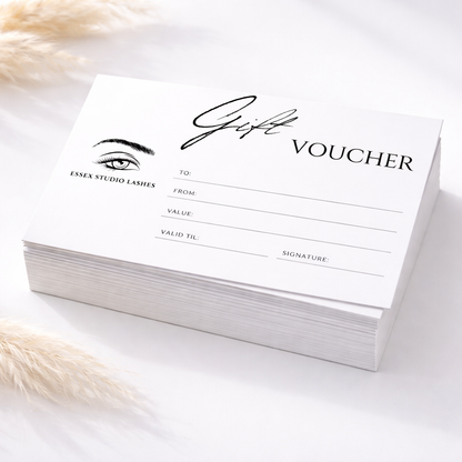 Custom branded gift vouchers for Essex Studio Lashes. 