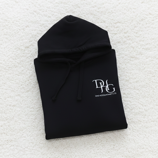 Black hoodie with accountancy firm logo. The custom company uk