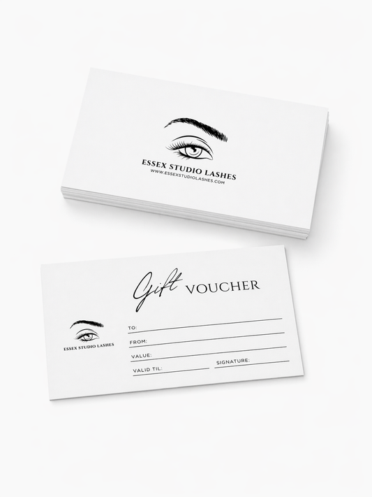 Custom printed gift vouchers on 300gsm card for small business branding UK salon voucher cards