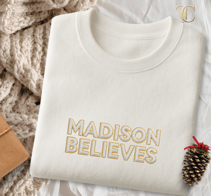 Children’s Christmas Believes T-Shirt - Faux Embroidery 3D Print