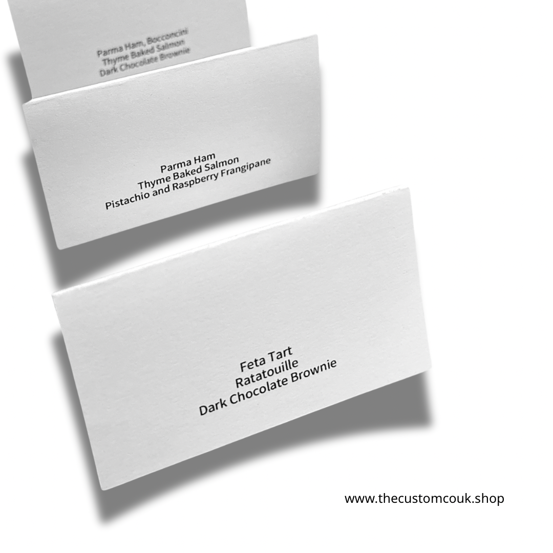 Personalised Name Place Cards with Menu Options | Double-Sided Wedding & Event Stationery