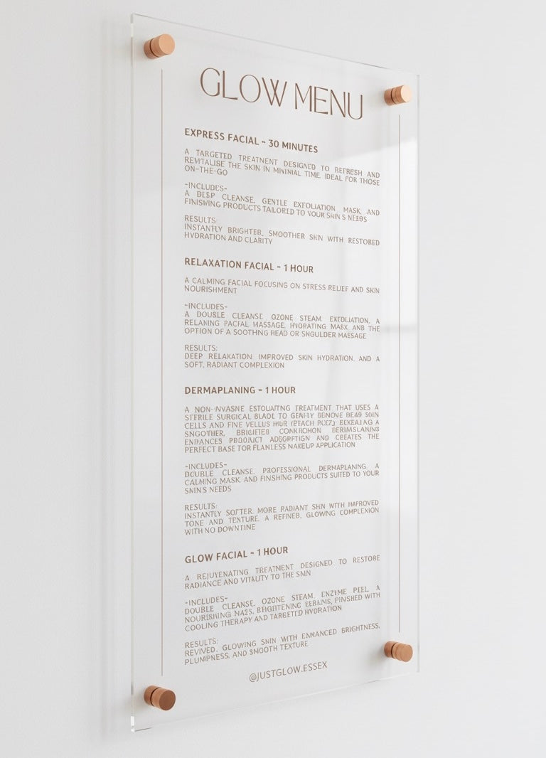 Custom Signage Display – Treatment List / Menu