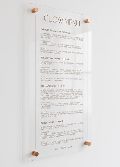 Custom Signage Display – Treatment List / Menu