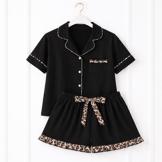 Personalised Adult Pyjama Shorts Set | Leopard Print