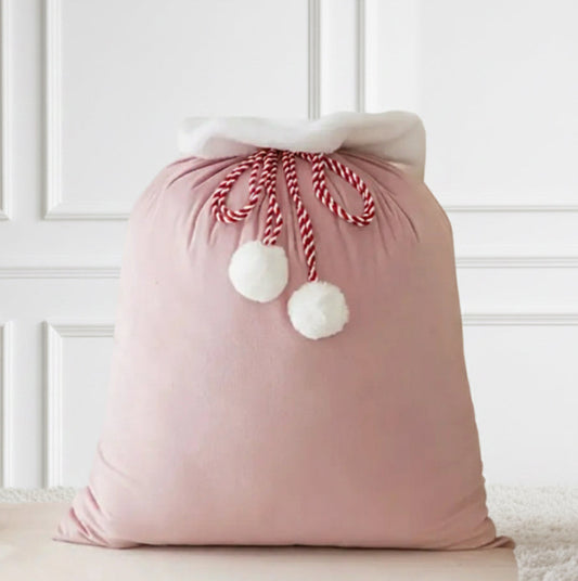 Custom Christmas Present Sack - Pink Plush Velvet