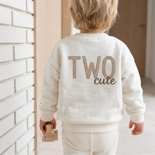 “TWO Cute” Birthday Sweater |Faux Embroidery
