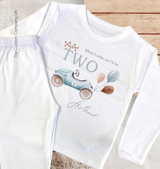 When I Wake Up I’ll Be TWO - Racing Car Personalised Birthday Pyjama’s