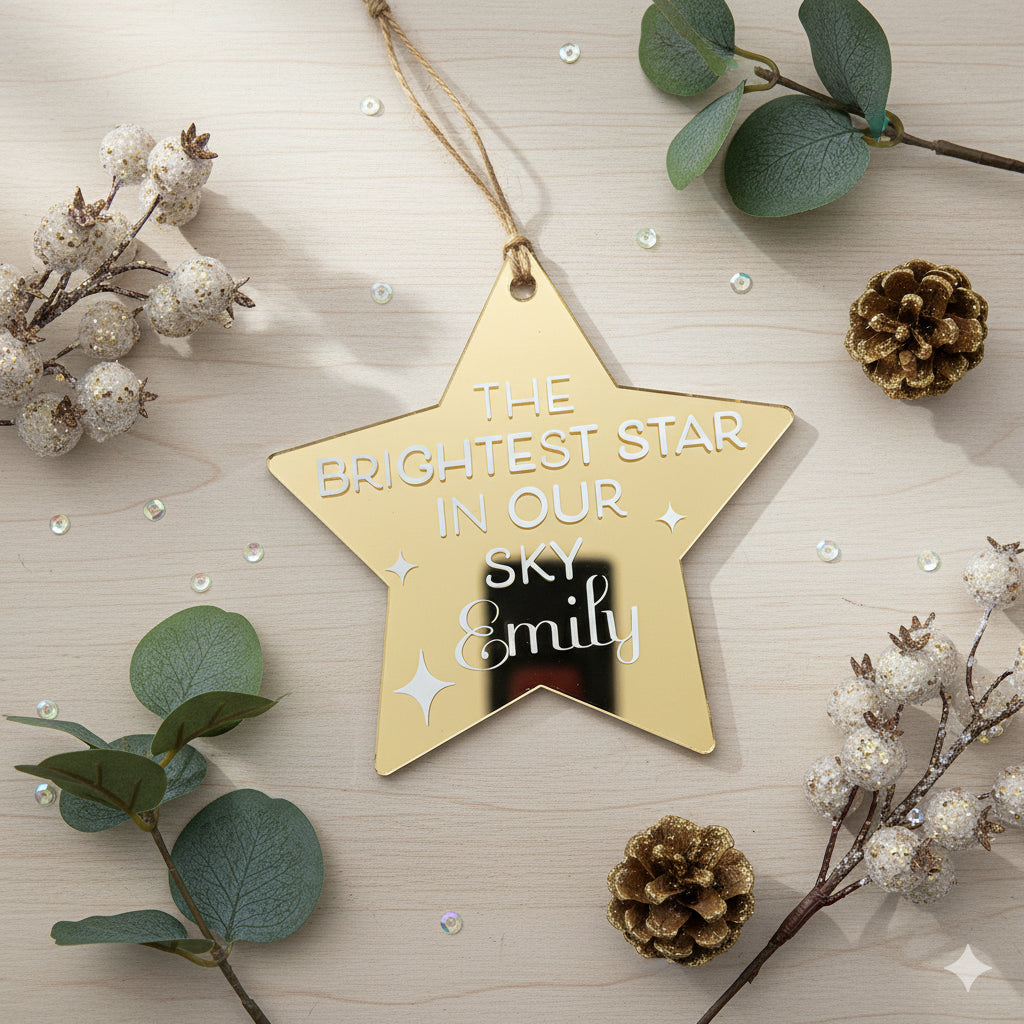 Gold Mirror Star Memorial Bauble | Acrylic Tree Decoration | Personalised Keepsake