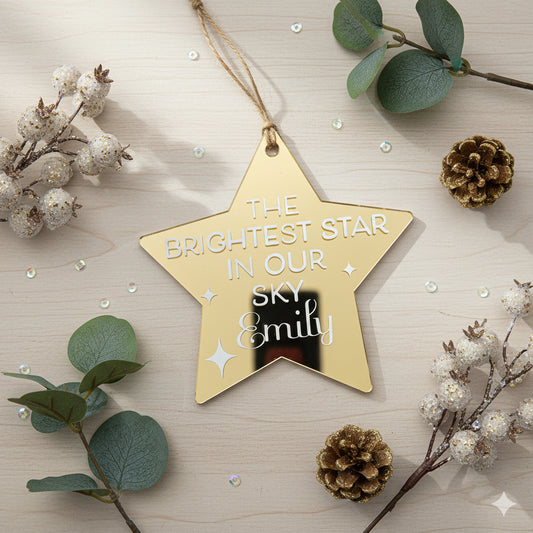 Gold Mirror Star Memorial Bauble | Acrylic Tree Decoration | Personalised Keepsake