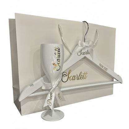 Personalised Prom or Bridesmaid Proposal Bundle | Gift Bag, Wooden Hanger & Acrylic Champagne Flute