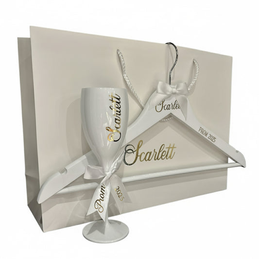 Personalised Prom or Bridesmaid Proposal Bundle | Gift Bag, Wooden Hanger & Acrylic Champagne Flute