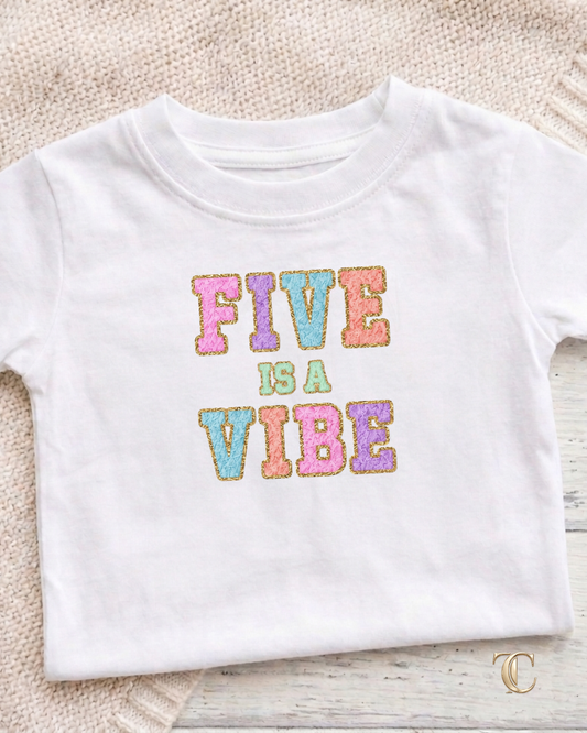 Five Is a Vibe Personalised 5th Birthday T Shirt for Children