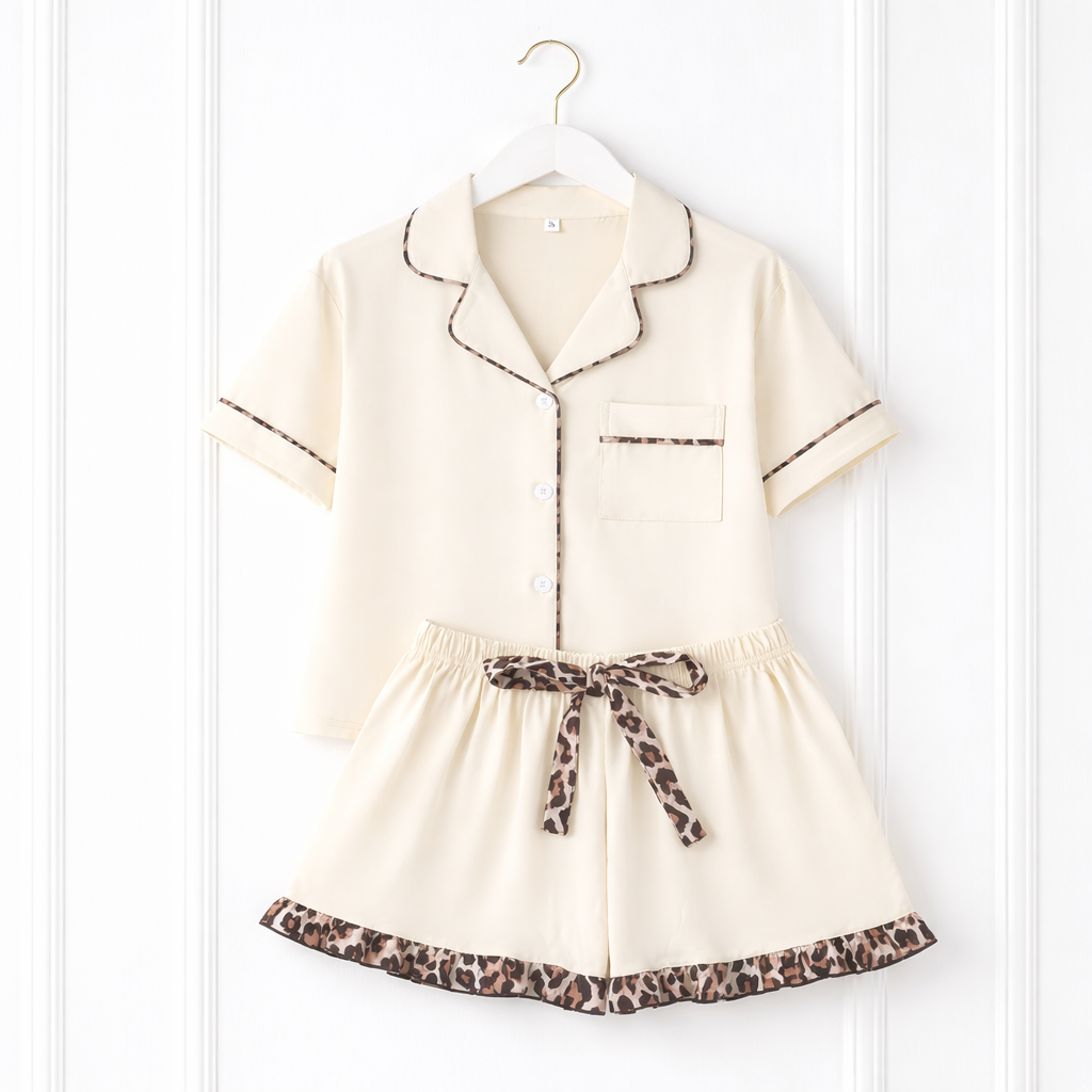 Personalised Adult Pyjama Shorts Set | Leopard Print