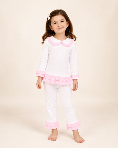 Pink Frill Childrens Personalised Cotton Pyjamas