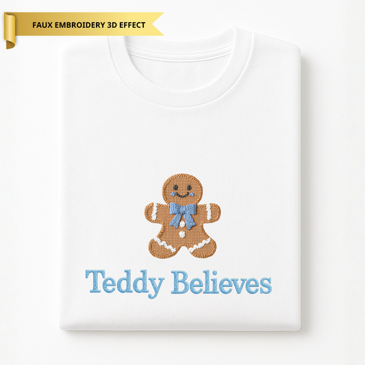 Personalised Christmas Gingerbread T-Shirt - Faux Embroidery 3D Print
