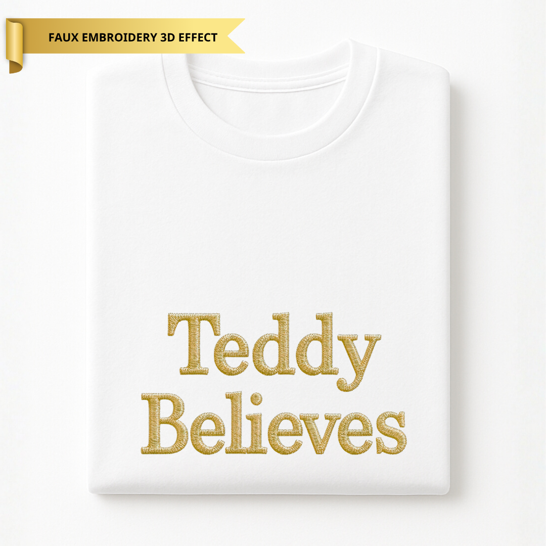 Children’s Personalised “Believes” T-Shirt – Faux Embroidery 3D Print