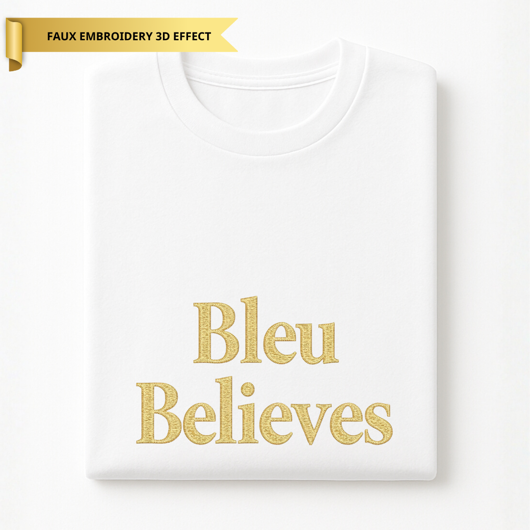 Children’s Personalised “Believes” T-Shirt – Faux Embroidery 3D Print