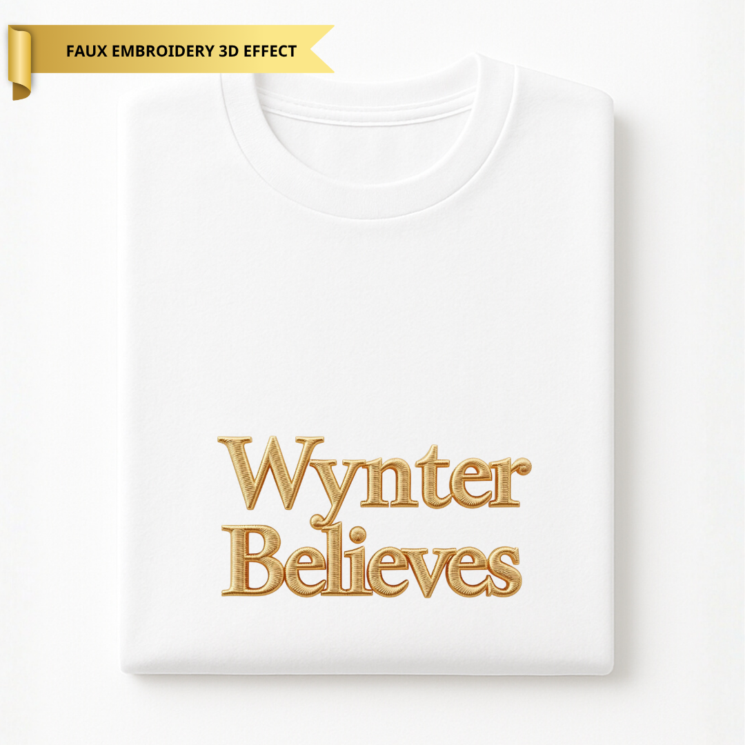 Children’s Personalised “Believes” T-Shirt – Faux Embroidery 3D Print