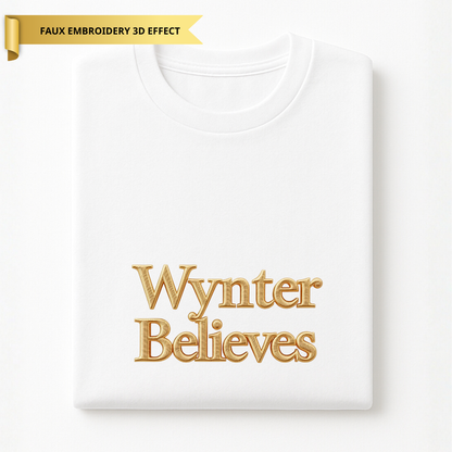 Children’s Personalised “Believes” T-Shirt – Faux Embroidery 3D Print