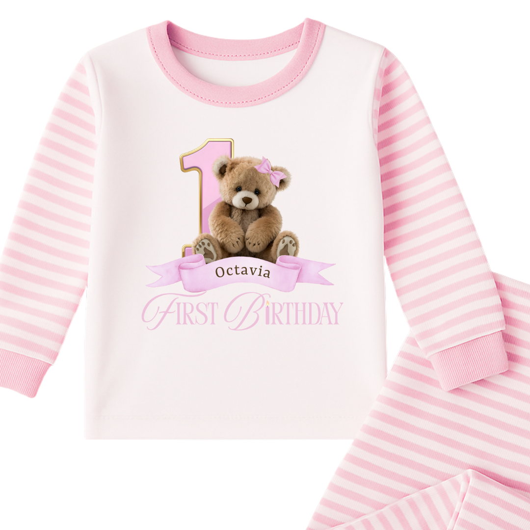 First Birthday- Children's Birthday Pyjama’s | Pink Bear