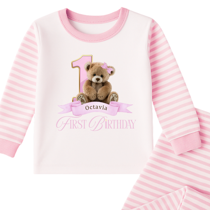 Personalised Children's Pyjama’s | Pink Teddy Birthday Design