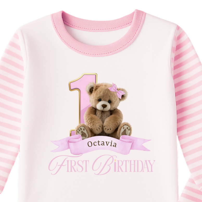 Personalised Children's Pyjama’s | Pink Teddy Birthday Design