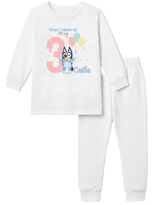 “When I Wake Up I’ll Be 3” Personalised Birthday Pyjamas | Bluey Inspired Design